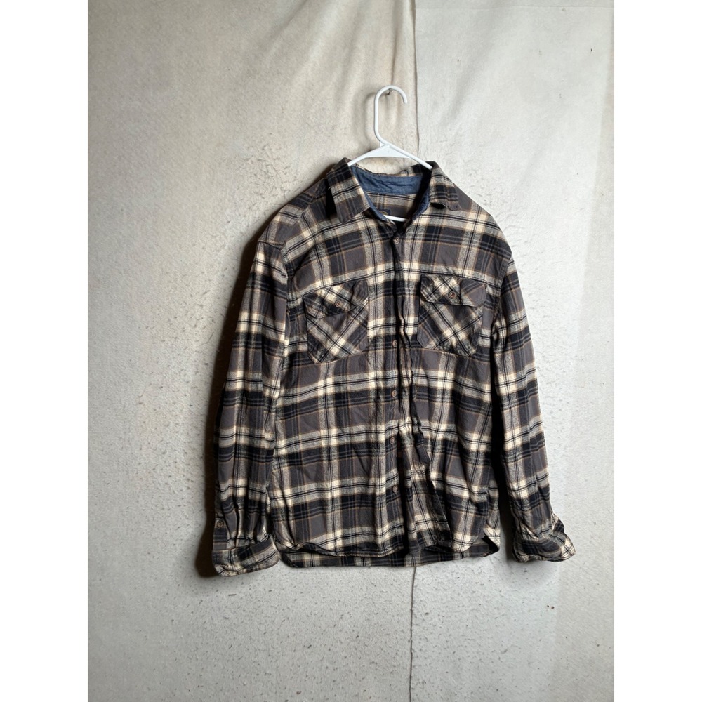 Jachs MFG Heritage Flannel Shirt Mens Brown Cream Plaid Cotton Button Down 9411
